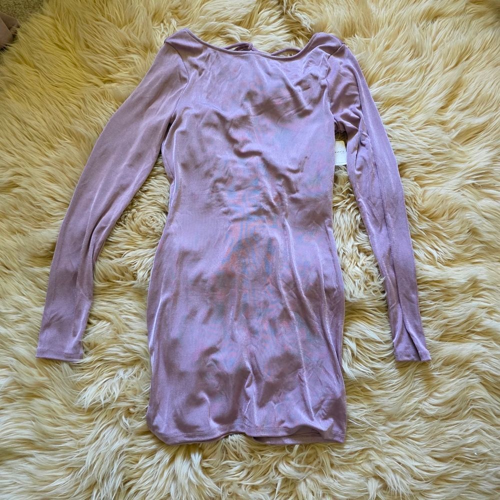 Free People Call Me Later Long Sleeve Backless Mini Dress In Dawn Pink - Picture 2 of 11